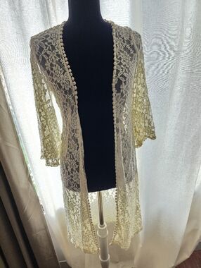 Mauve Sheer Lace Longline Duster in Ivory